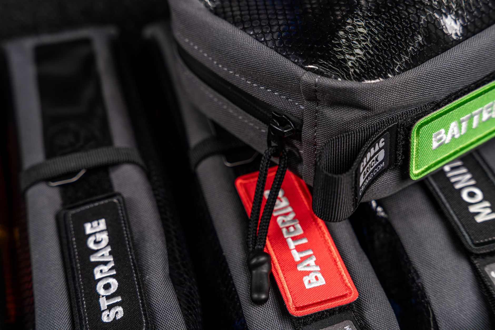 Lithium polymer batteries stored in a fireproof safe bag.