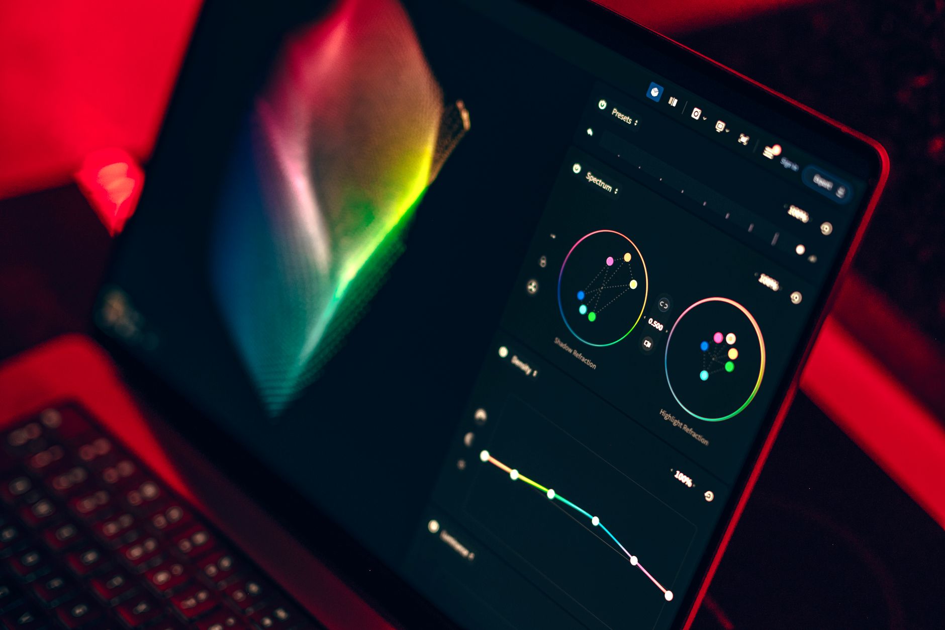 Editing software screen showing color grading adjustments on an aerial drone photo.